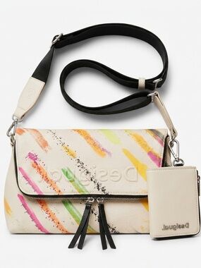 Desigual Arty Multi Crossbody Messenger Bag Cream Abstract
